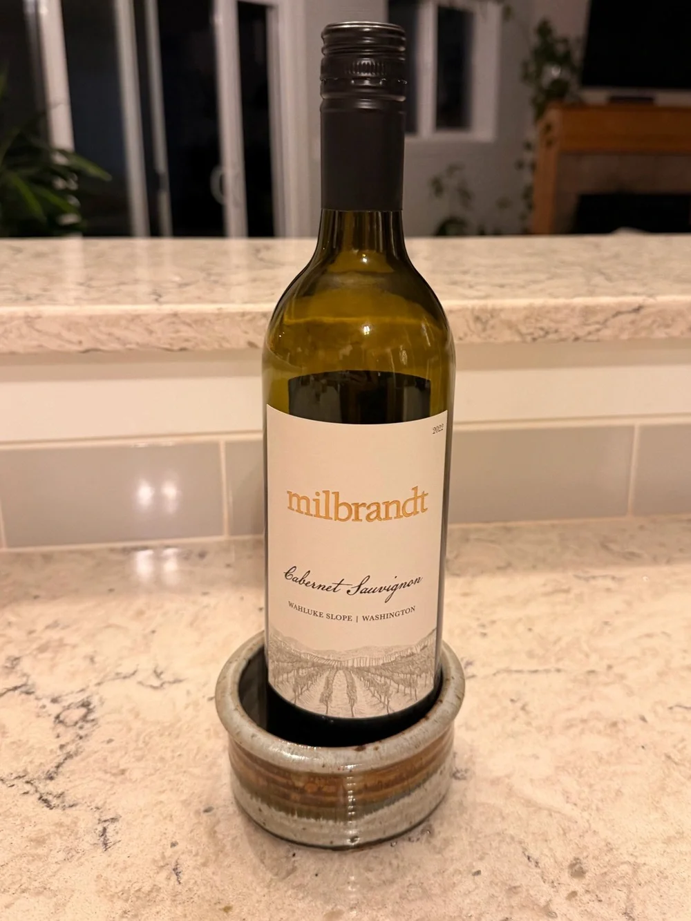 Wine bottle ceramic coaster - pottery